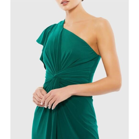 MAC DUGGAL Dress Size 8 Evening Gown NEW Green One Shoulder Midi Length Jersey - Picture 8 of 9